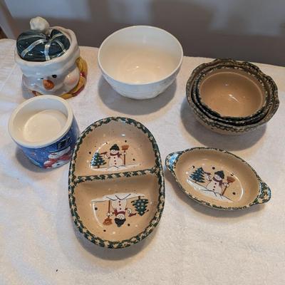 ABC Distributing Country Christmas Snowman Dishes & Cookie Jar