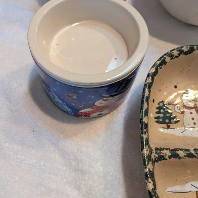 ABC Distributing Country Christmas Snowman Dishes & Cookie Jar