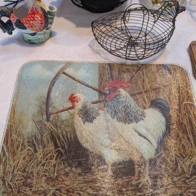 Rooster Decor Cutting Board Bowls Coasters Baskets