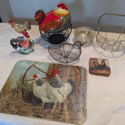 Rooster Decor Cutting Board Bowls Coasters Baskets
