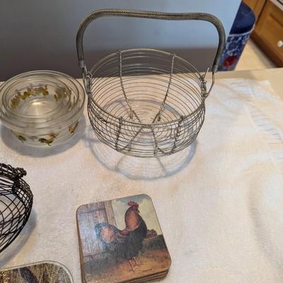 Rooster Decor Cutting Board Bowls Coasters Baskets