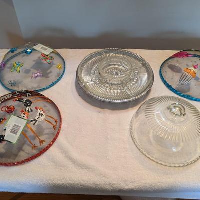 Vintage Lazy Susan Party Platter & Mesh Food Covers