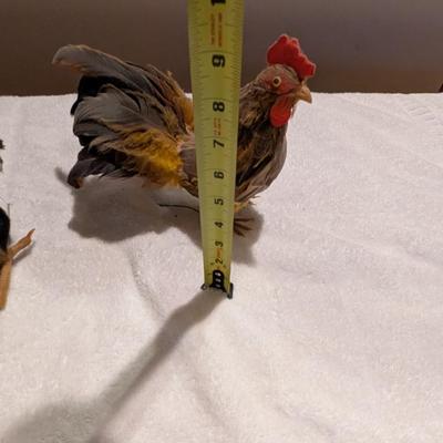 Vintage Rooster Figurines With Feathers