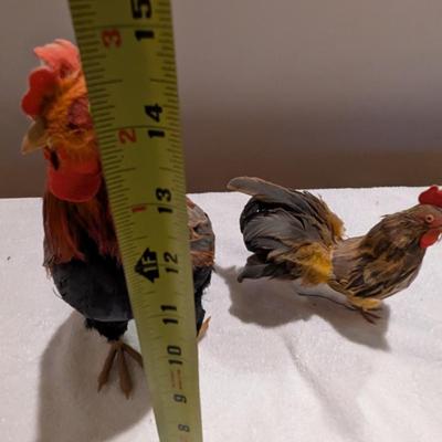 Vintage Rooster Figurines With Feathers