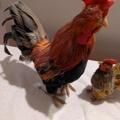 Vintage Rooster Figurines With Feathers