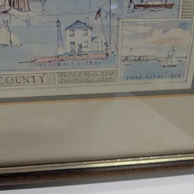 Approx 29" x 25" 1957 Antique Print Newport Rhode Island