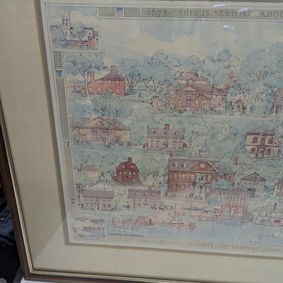 Approx 29" x 25" 1957 Antique Print Newport Rhode Island