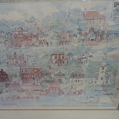 Approx 29" x 25" 1957 Antique Print Newport Rhode Island