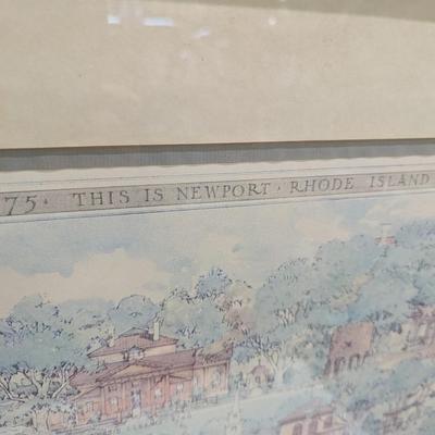 Approx 29" x 25" 1957 Antique Print Newport Rhode Island