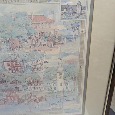 Approx 29" x 25" 1957 Antique Print Newport Rhode Island