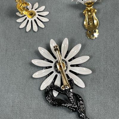 Vintage Enamel flower pin and earrings