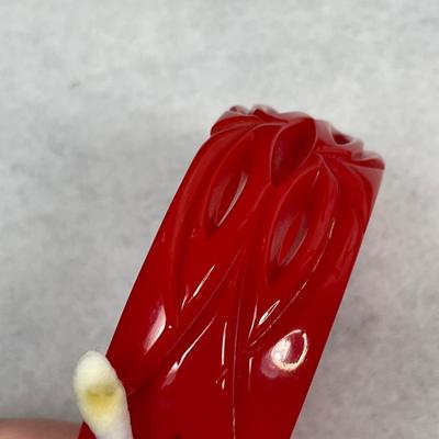 Vintage Cherry Red Carved and Pierced Bakelite bangle bracelet