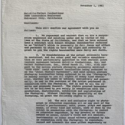 Robert Mitchum signed document