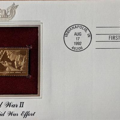 World War II Women Aid War Effort Gold Stamp Replica First Day Cover