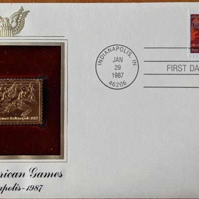 Pan American Games Indianapolis 1987 Gold Stamp Replica First Day Cover