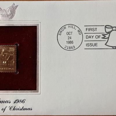 Christmas 1986 Traditions of Christmas Gold Stamp Replica First Day Cover