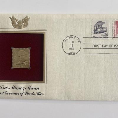  Luis Munoz Marin First Governor of Puerto Rico Gold Stamp Replica First Day Cover