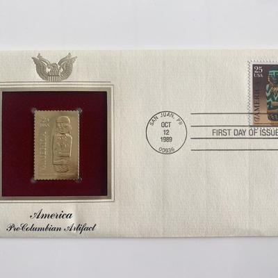  America Pre-Colombian Artifact Gold Stamp Replica First Day Cover