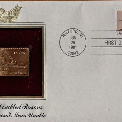 Year Of Disabled Persons Disabled Doesn't Mean Unable Gold Stamp Replica First Day Cover