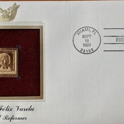 Padre Felix Varela Social Reformer Gold Stamp Replica First Day Cover
