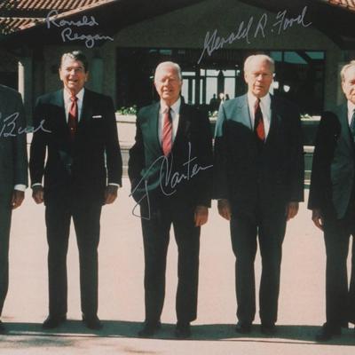 4 American Presidents signed photo. GFA Authenticated