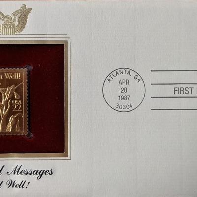 Special Messages Get Well Gold Stamp Replica First Day Cover