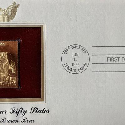 Wildlife of Our Fifty States Alaskan Brown Bear Gold Stamp Replica First Day Cover