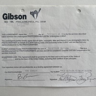 Fred Astaire and Ginger Rogers signed 1958 Gibson photography contract