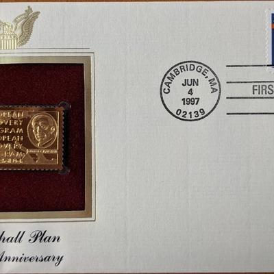 Marshall Plan 50th Anniversary Gold Stamp Replica First Day Cover