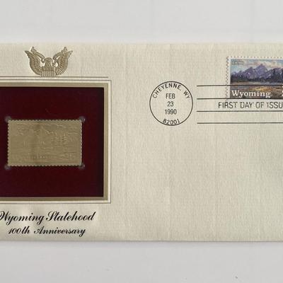  Wyoming Statehood 100th Anniversary Gold Stamp Replica First Day Cover