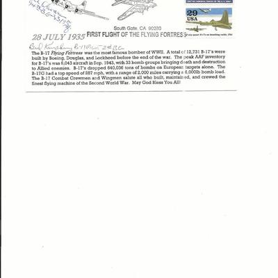 South Gate, CA - Signed First Day Cover - 50th Anniversary First Flight of the Flying Fortress - 1995