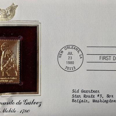 General Bernardo de Galvez Battle of Mobile, 1780 Gold Stamp Replica First Day Cover