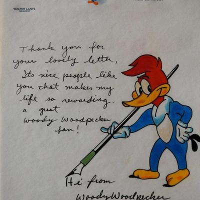 Walter Lantz hand drawn & signed sketch 