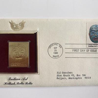 Indian Art Heiltsuk, Bella Bella Gold Stamp Replica First Day Cover