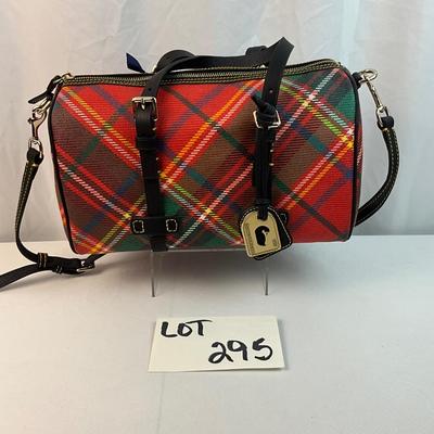 Lot F 295 NWT Dooney & Bourke Black Tartan Barrel Handbag