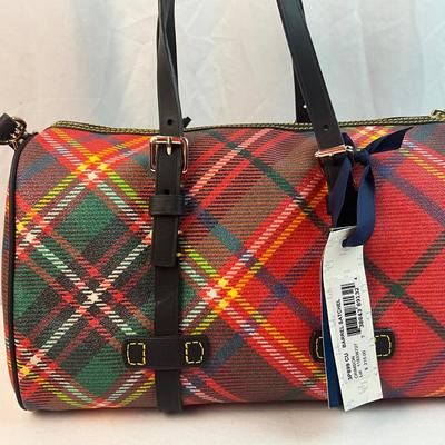 Lot F 295 NWT Dooney & Bourke Black Tartan Barrel Handbag