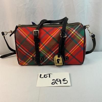 Lot F 295 NWT Dooney & Bourke Black Tartan Barrel Handbag