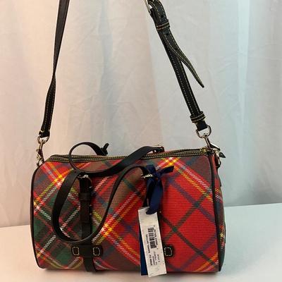 Lot F 295 NWT Dooney & Bourke Black Tartan Barrel Handbag