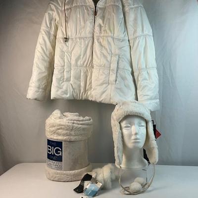 Lot F 299 Madison Ladies Winter Coat Hat Earmuffs Plush Throw Blanket