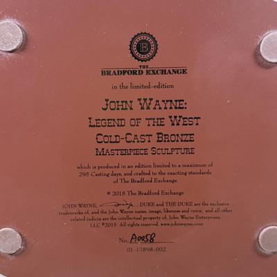 LOT 4B: 2015 Bradford Exchange John Wayne: Legend of the West Cold-Cast Bronze Masterpiece Sculpture A0058 (13”)