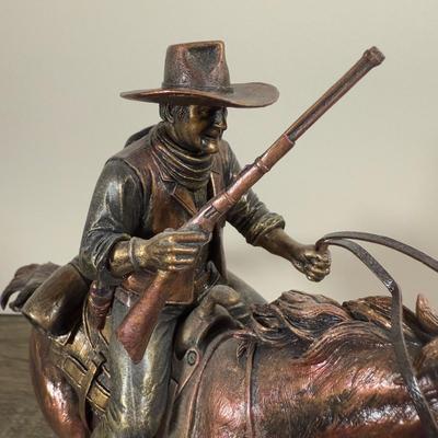 LOT 15B: 2010 Edwin M Knowles Bradford Exchange John Wayne Tall in the Saddle Collection Galloping Thunder Statues (A0765 & A6137)