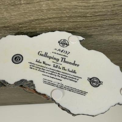 LOT 15B: 2010 Edwin M Knowles Bradford Exchange John Wayne Tall in the Saddle Collection Galloping Thunder Statues (A0765 & A6137)