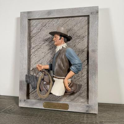 LOT 17B: 2008 Bradford Exchange “The Duke” Wall Plaque by Carl Surges (22/5000) & 2009 John Wayne American Legend Sculpture A0779