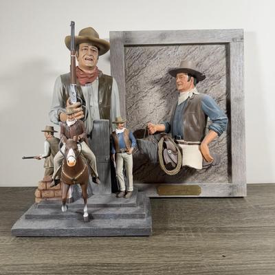 LOT 17B: 2008 Bradford Exchange “The Duke” Wall Plaque by Carl Surges (22/5000) & 2009 John Wayne American Legend Sculpture A0779