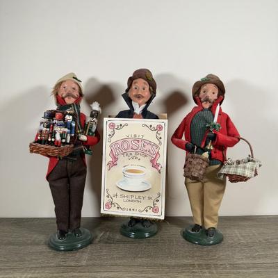 LOT 20B: Byers Choice Carolers - Man w/ Nutcrackers, Rose's Tea Shop Board & Candle Holders