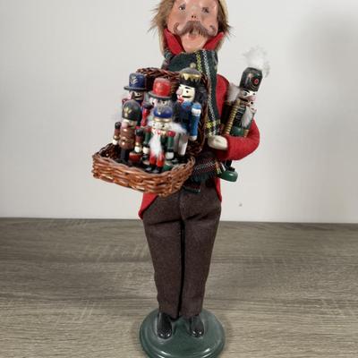 LOT 20B: Byers Choice Carolers - Man w/ Nutcrackers, Rose's Tea Shop Board & Candle Holders