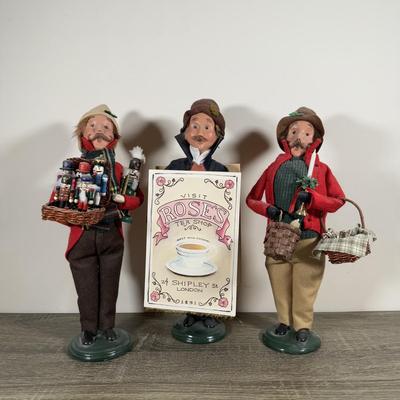 LOT 20B: Byers Choice Carolers - Man w/ Nutcrackers, Rose's Tea Shop Board & Candle Holders