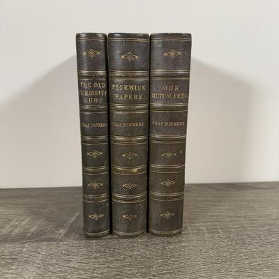 LOT 21K: Antique Charles Dickens Books - 1870 Posthumous Papers of the Pickwick Club, Our Mutual Friend & 1870 The Old Curiosity Shop