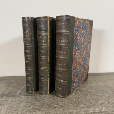 LOT 21K: Antique Charles Dickens Books - 1870 Posthumous Papers of the Pickwick Club, Our Mutual Friend & 1870 The Old Curiosity Shop