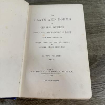 LOT 22K: Antique 1876 The Life of Charles Dickens Vol I & II by John Forster & 1882 The Plays and Poems of Charles Dickens Vol I...